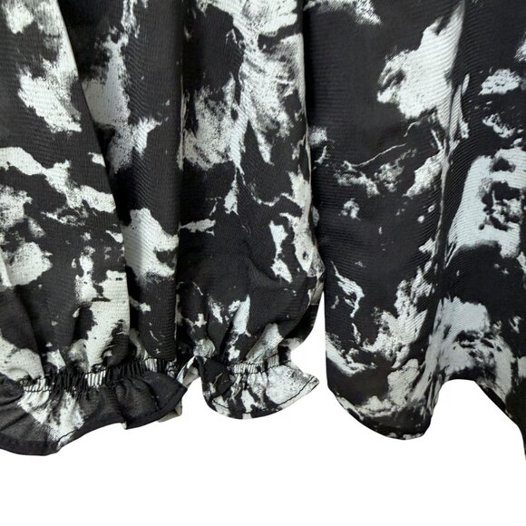 BOB MACKIE Blouse Large Black Artsy Print Tie Neck Long Sleeve Womens Top NWT - Picture 7 of 11